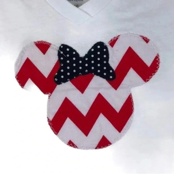ETSY HANDMADE EUC GIRLS MICKEY MOUSE TOP WHITE RED FALL TSHIRTS SHIRT SIZE S 6 X - Picture 2 of 3